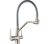 603BL Смеситель OUTE д/к с гибким силиконовым изливом с выходом под фильтр цвет Серый