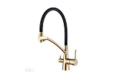 4855Y-2 Смеситель LEDEME д/к с гибким силикон изливом и выходом под фильтр Цвет:Черный/Золотой сатин