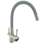 60003BL-5 Смеситель OUTE д/к с гибким силиконовымизливом и  выходом под фильтр (Цвет: сатин+серый)