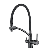 4855U-12 Смеситель LEDEME   д/к с гибким силикон изливом и выходом под фильтр (Цвет: Графит)