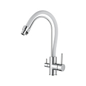 4755-3 Смеситель LEDEME д/к с выходом под фильтр, гибкий силиконовый излив Цвет:  белый  (Н З)